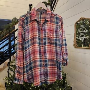 Lucky Brand Colorful Plaid Button-Up Shirt Sz M